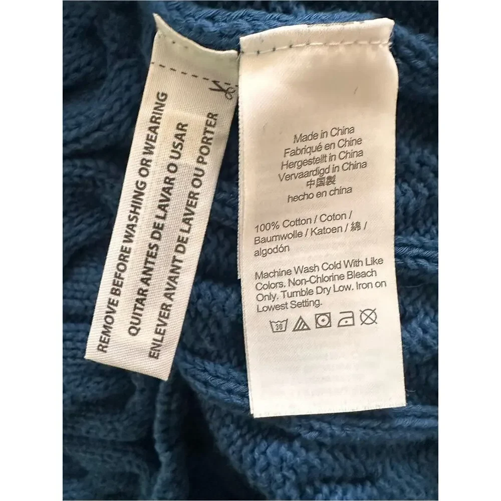 J. Crew Relaxed Fit Cable Knit Crewneck Sweater Ay824 Blue XS Cotton Preppy 2021